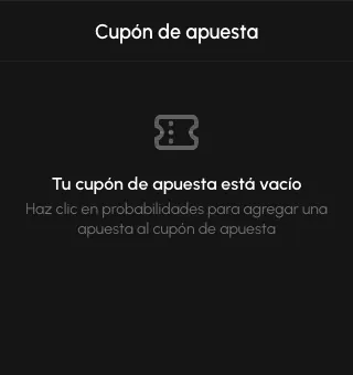 Columna del cupón de apuesta vacío, con el aviso de que se agregan selecciones desde las cuotas